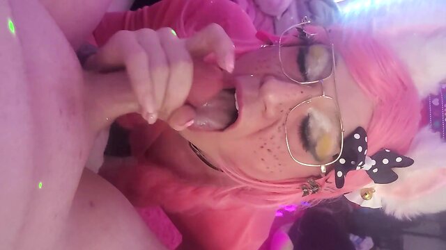 Femboy takes on two big loads: double cumming and swallowing