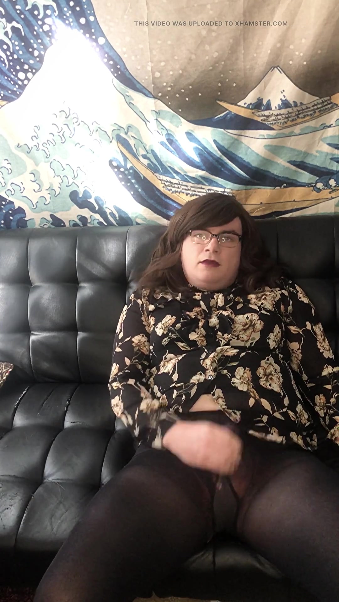 Sensual transgender babe teases in solo scene: torn tights