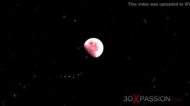 Passionate intergalactic encounter: sci-fi android and blonde teen on space station