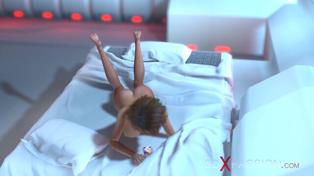 Space station encounter: 3d sci-fi android and seductive woman