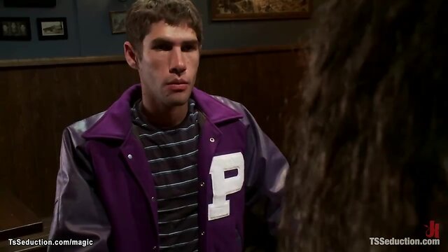 Bartender has sex with tied-up athletes at the bar