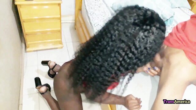 Sensual mulata addicted to sucking cock receives a load on her beautiful breasts