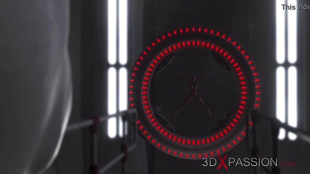 Intergalactic encounter: sultry female alien and black companion on the space station