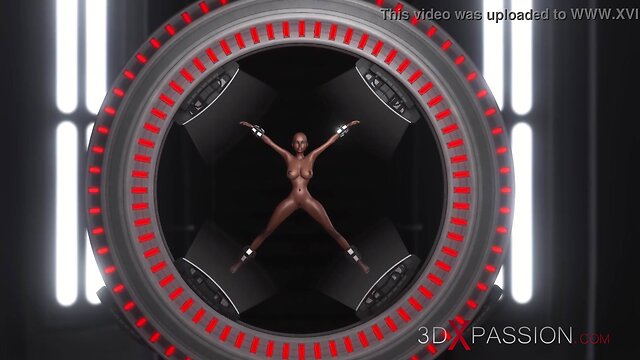 Intergalactic encounter: sultry female alien and black companion on the space station