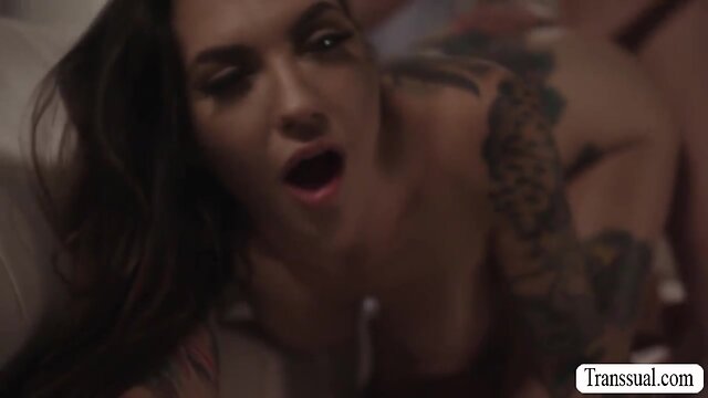 Stepbrothers transgender girlfriend fucks tattooed woman