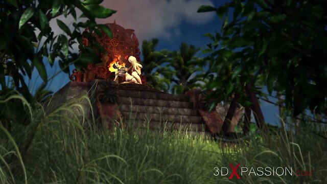 Blonde bombshell on a tropical island: steamy anal encounter with a 3d vixen