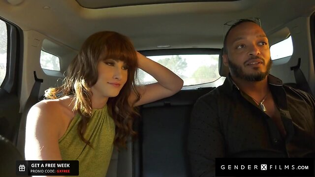 Genderxfilms presents: eva maxim and saska sage in a steamy ride with a latina trans taxi driver