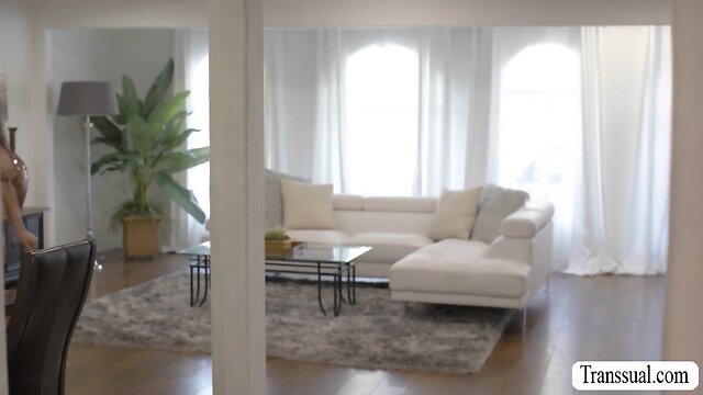 Shemale fucks boyfriends milf stepmom in kitchen with busty ass