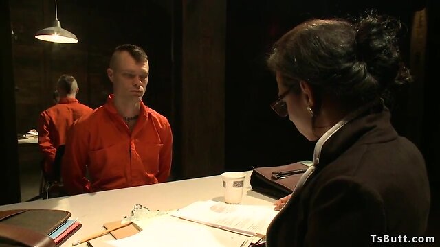 Bound man receives anal penetration from transgender attorney