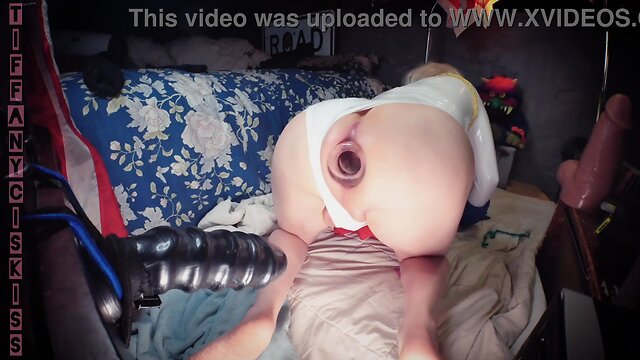 Power bottom sissy takes on massive dildos