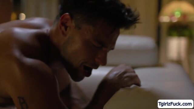 Brunette trans woman jade venus gives sloppy deepthroat and barebacks mans ass