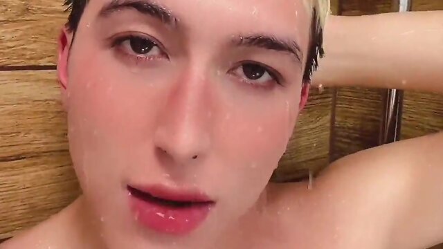 Lustful shower and cum with a femboy