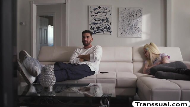 Seductive shemale gets pounded by massive cock