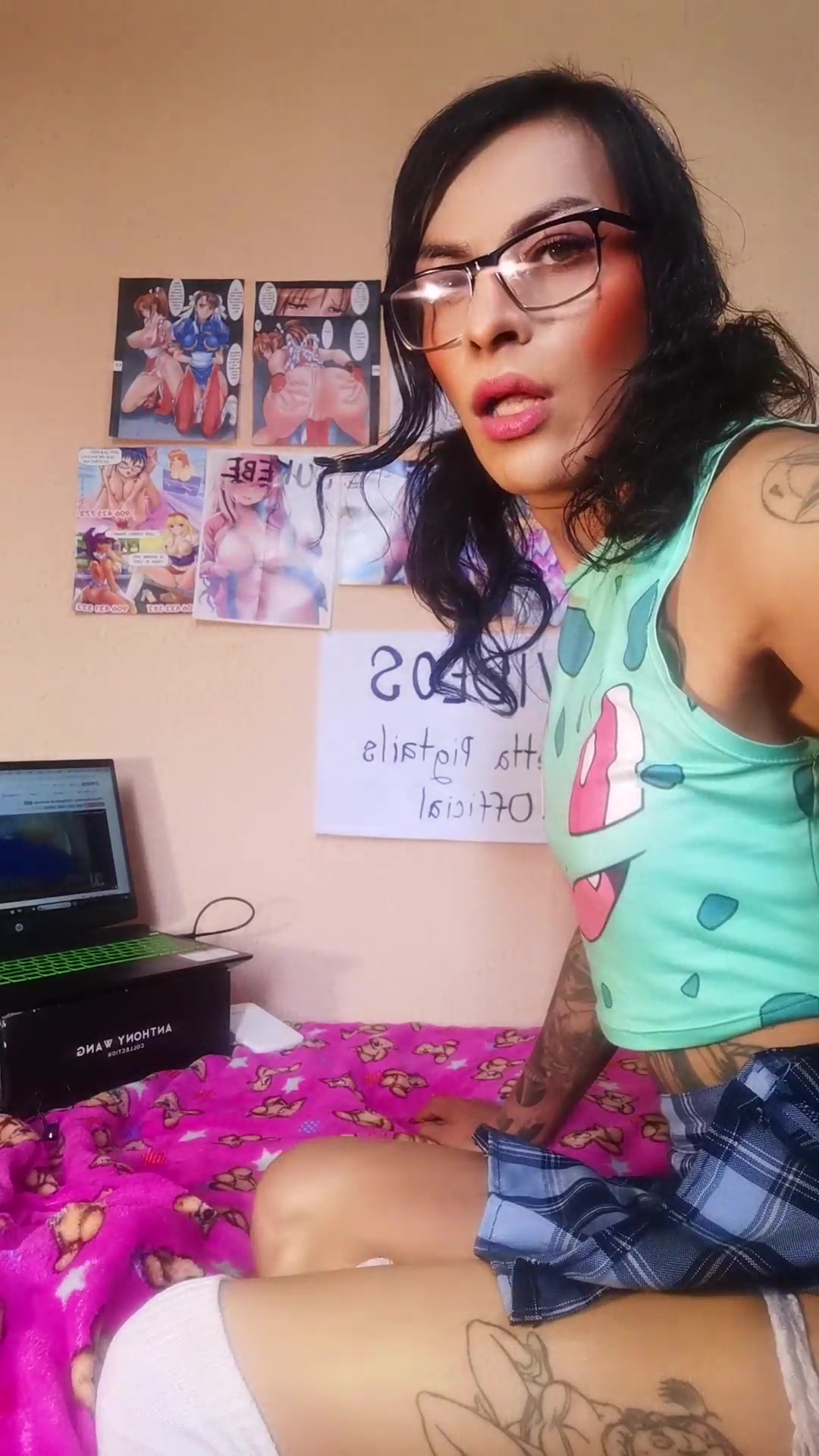 Join my new channel violetta pigtails official and lets have a delicious time - our secret! gorgeous trans skinny girl with a plug in her anus
