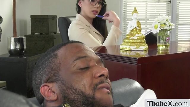 Interracial anal with a blonde trans doctor sucking bbc