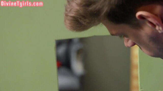 Insatiable ebony transgender with huge breasts fucks male mouth