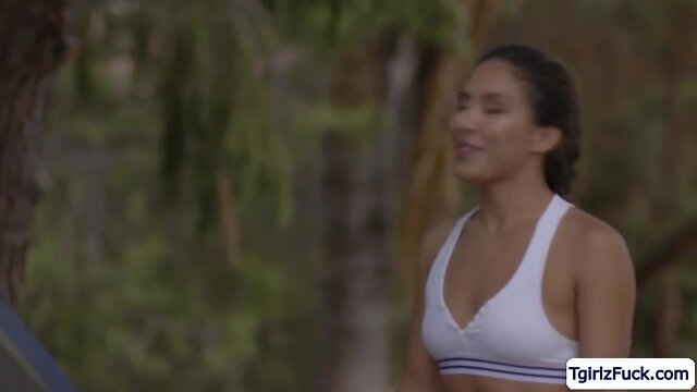 Intense bareback anal and cock sucking in a tranny threesome with ts korra del rio