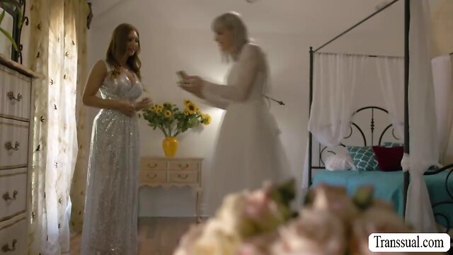 Interracial shemale wedding: bride and bridesmaid get down and dirty