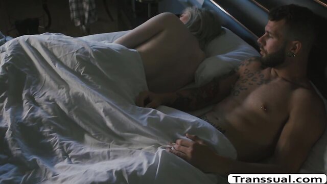 Blonde transgender takes big cock in her ass