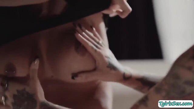 Transgender with large breasts has intimate encounter with step-mother