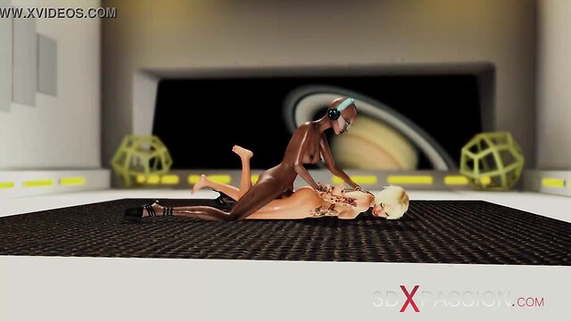 Intergalactic encounter: 3d dickgirls take on a blonde bombshell in space