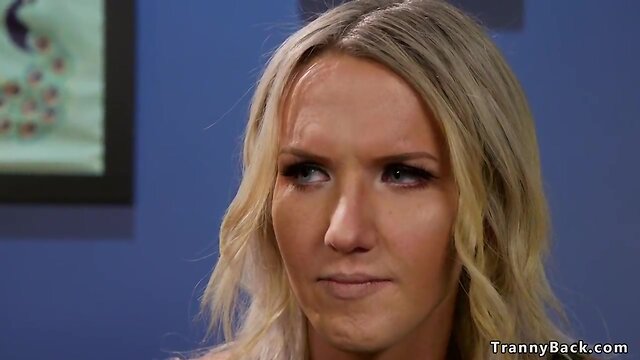 Tranny with enormous breasts fucks repairman