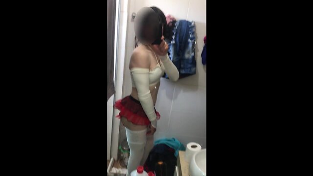 Student crossdresser getting ready and strutting in married mans house