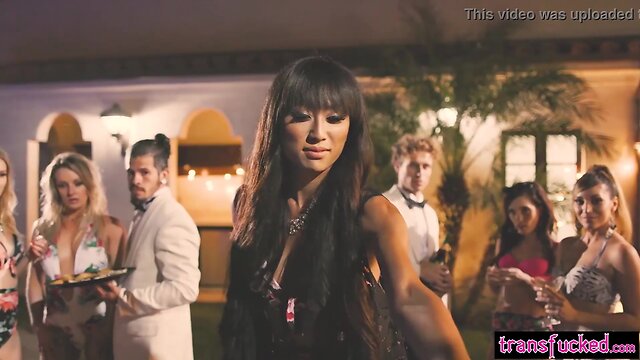 Party plans foiled: milf hooks up with asian shemale for wild action