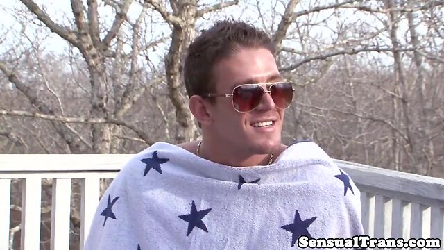 Threeway tgirl with big tits gets assfucked