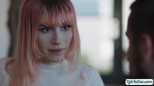 Stepdads big cock gets sucked and trans babe takes it anally