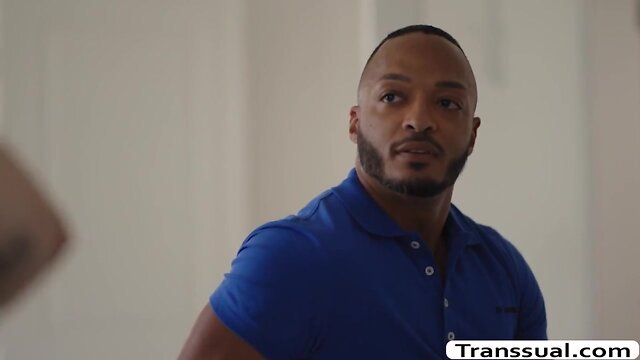 Interracial step-siblings: busty ts and stepbrother get it on