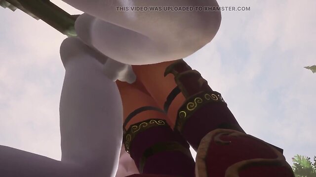 Futanari elves join forces to pleasure a redheaded elf in warcraft hentai parody