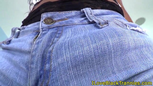 Sensual solo play: busty ebony tgirl toying her ass