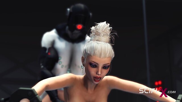 Blondes sci-fi fantasy: lustful encounter with a shemale humanoid android