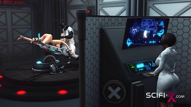 Blondes sci-fi fantasy: lustful encounter with a shemale humanoid android