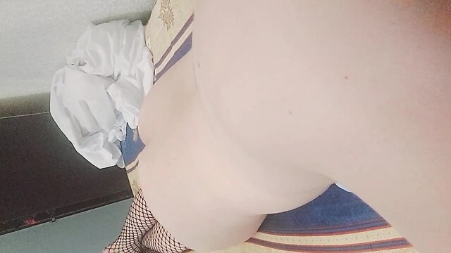 Stunning blonde femboy home alone in her alluring room