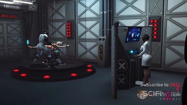 Blondes sci-fi adventure: pleasuring a shemale humanoid android