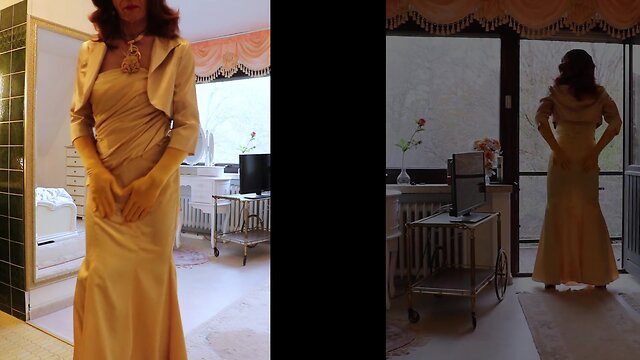 Urgent: lady in gold satin needs help!