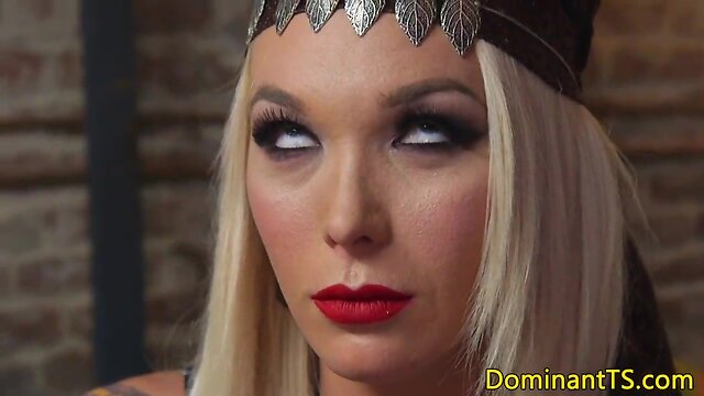 Transgender blonde fulfills submissives desires with doggystyle and rimming