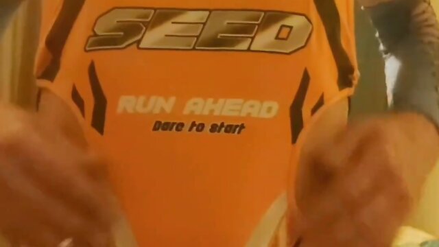 Fun times on my bed in my orange workout outfit - love the way it accentuates my booty!