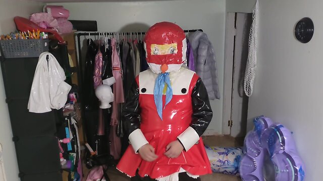 Long version pvc kigurumi cosplay with homemade hood and breathplay