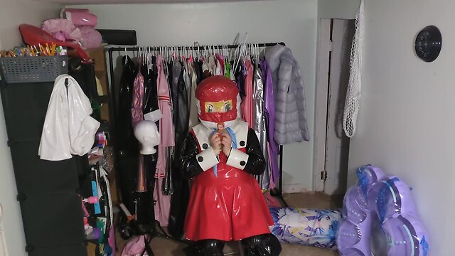 Long version pvc kigurumi cosplay with homemade hood and breathplay