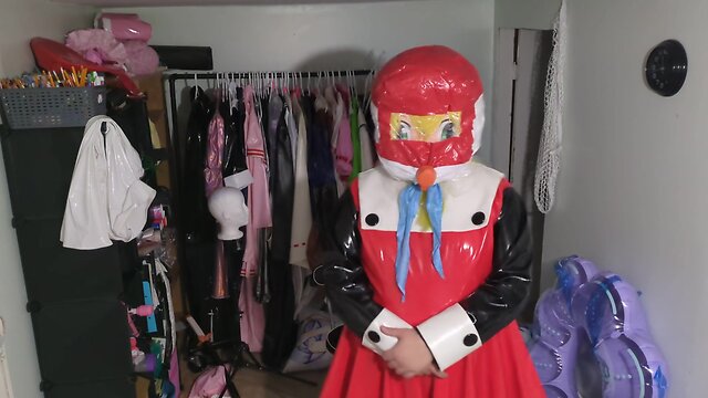 Long version pvc kigurumi cosplay with homemade hood and breathplay