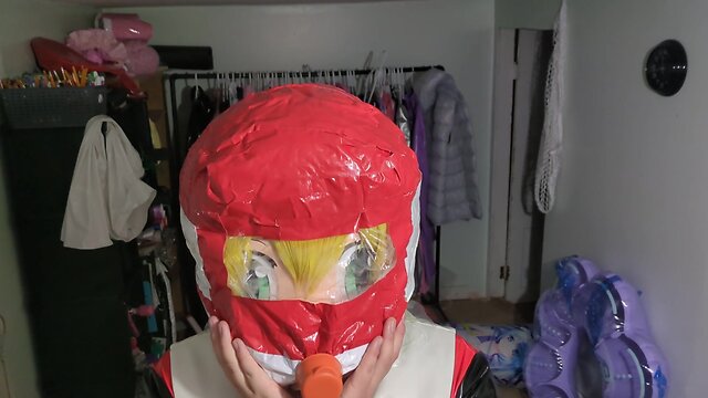 Long version pvc kigurumi cosplay with homemade hood and breathplay