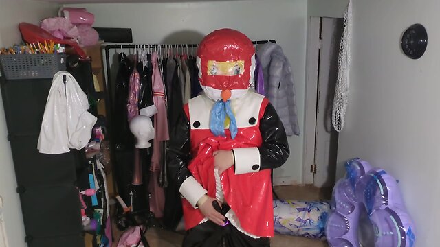 Long version pvc kigurumi cosplay with homemade hood and breathplay