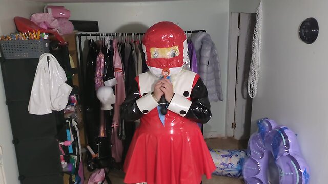 Long version pvc kigurumi cosplay with homemade hood and breathplay