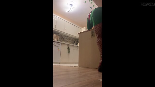 Stepmom in fishnet and miniskirt: a mature look