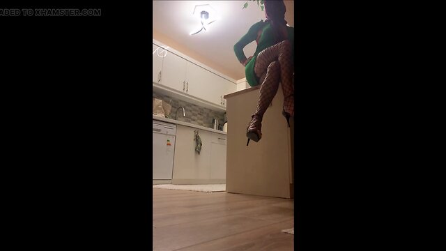 Stepmom in fishnet and miniskirt: a mature look