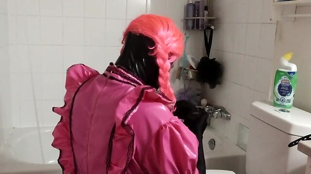 New brush: sissy maid cleans toilet
