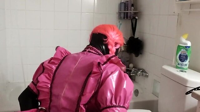 New brush: sissy maid cleans toilet